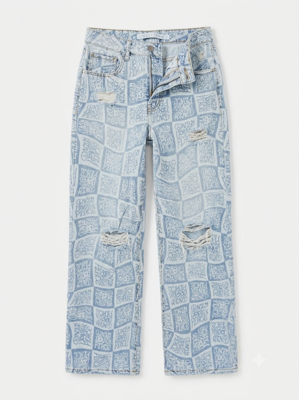 Tinseltown High Rise Distressed Wide Leg Jeans Checkerboard Only Love Peace 7